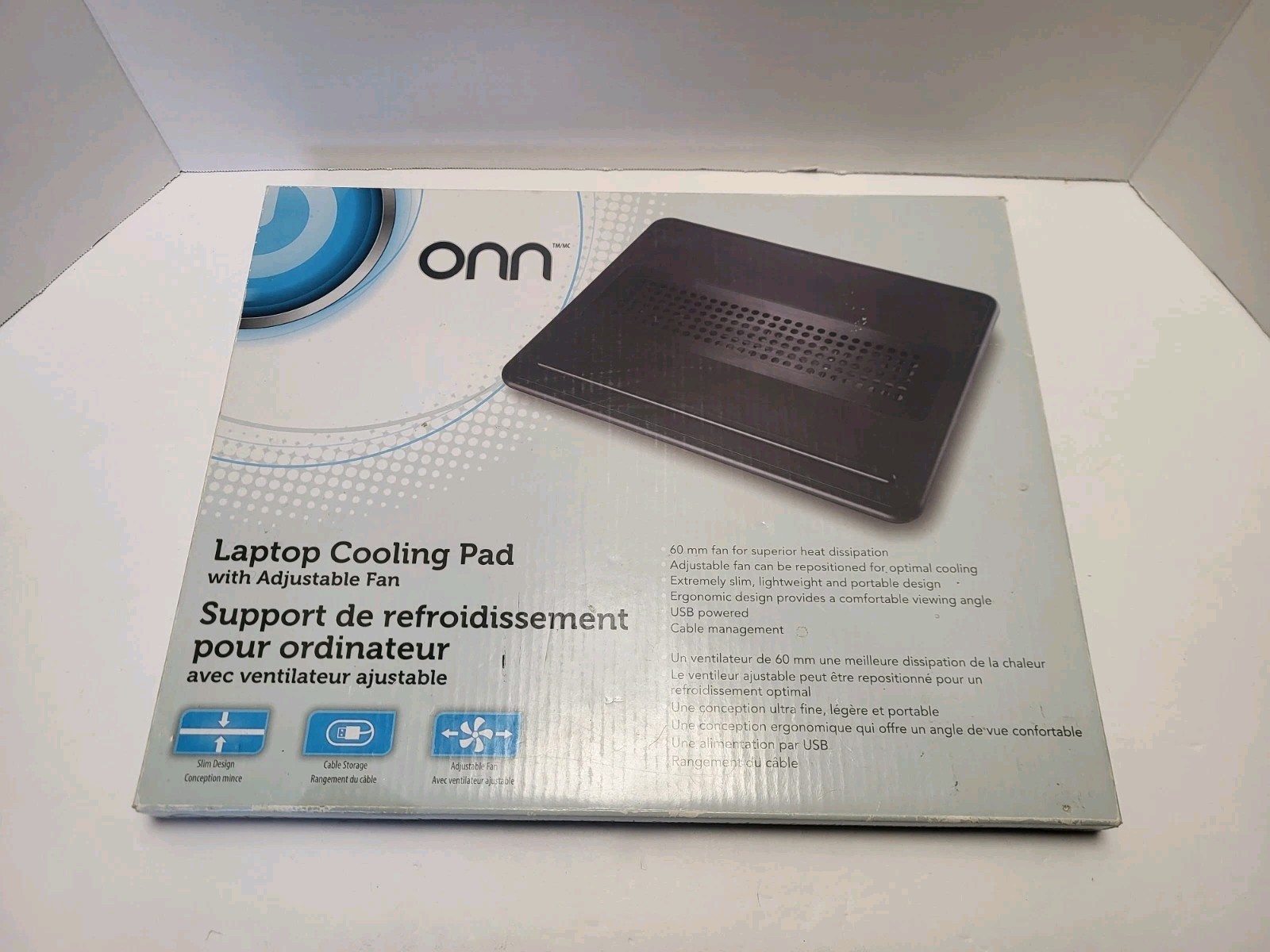 NIB Onn Laptop Cooling Pad Black ONNCF-6508 Slim Specs in pics 
