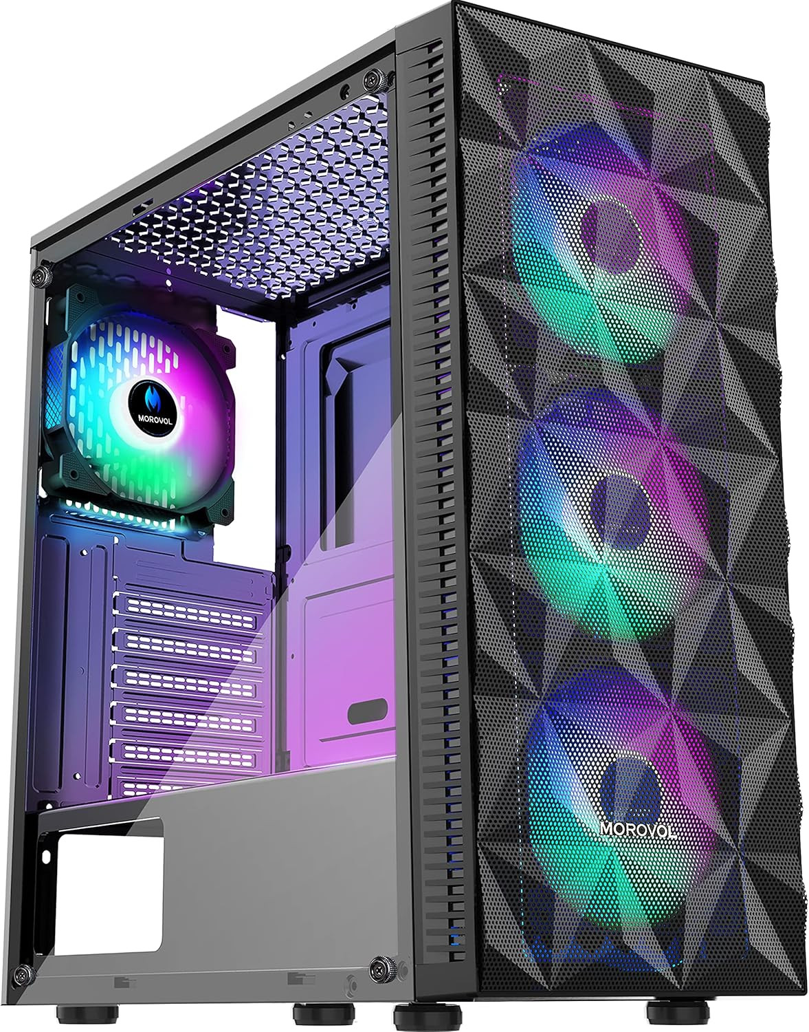 PC Case Pre-Install 4 RGB Fans, ATX Gaming Computer Case with Diamond-Shaped Mes