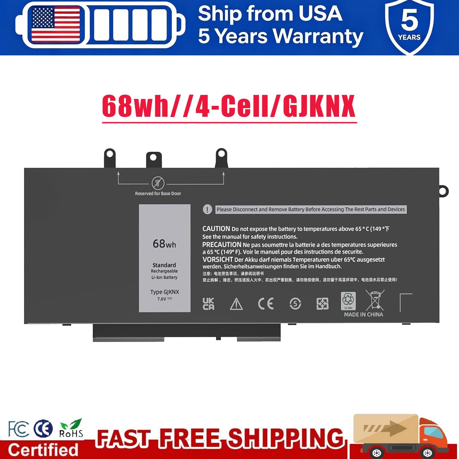 ✅GJKNX Laptop Battery For Dell Latitude 5480 5580 5280 5490 5491 5580 5590 5591