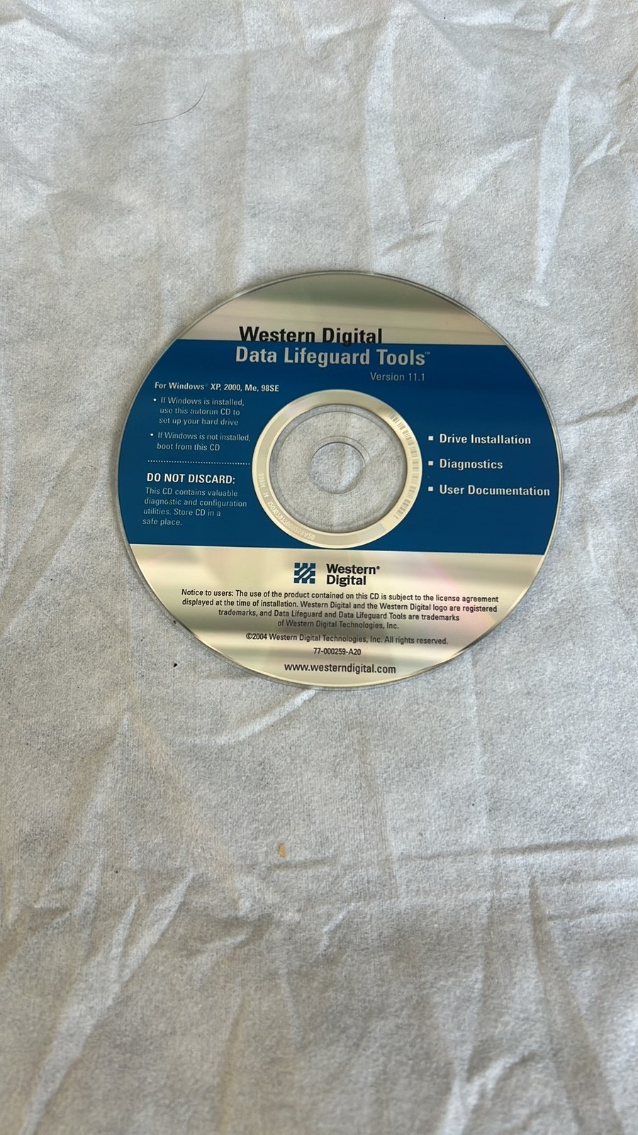 Vintage Western Digital Data Lifeguard Tools Version 11.1 Installation CD (2004)