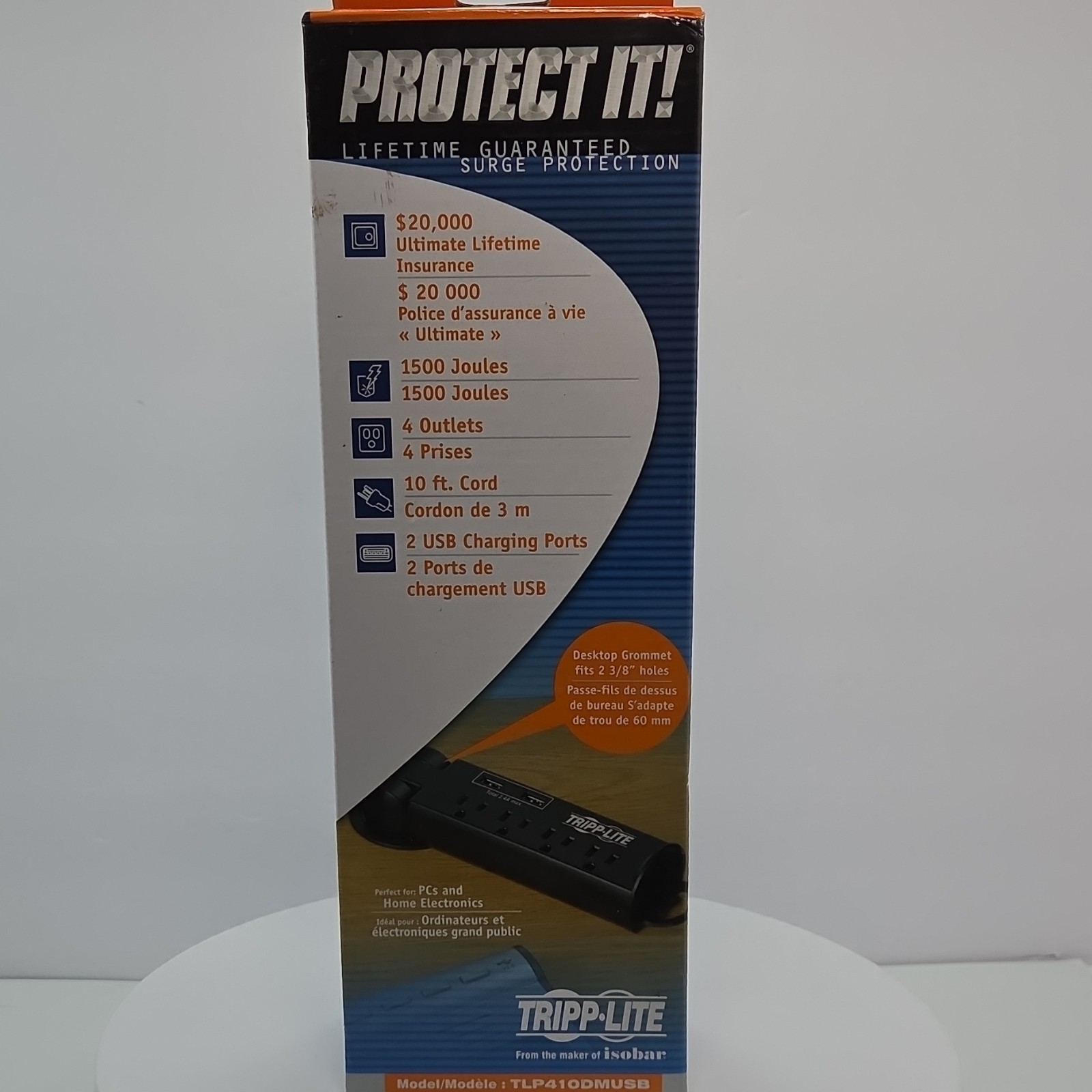 Tripp Lite TLP410DMUSB Surge Protector 4 Outlets 1500J 10 ft Cord 120V