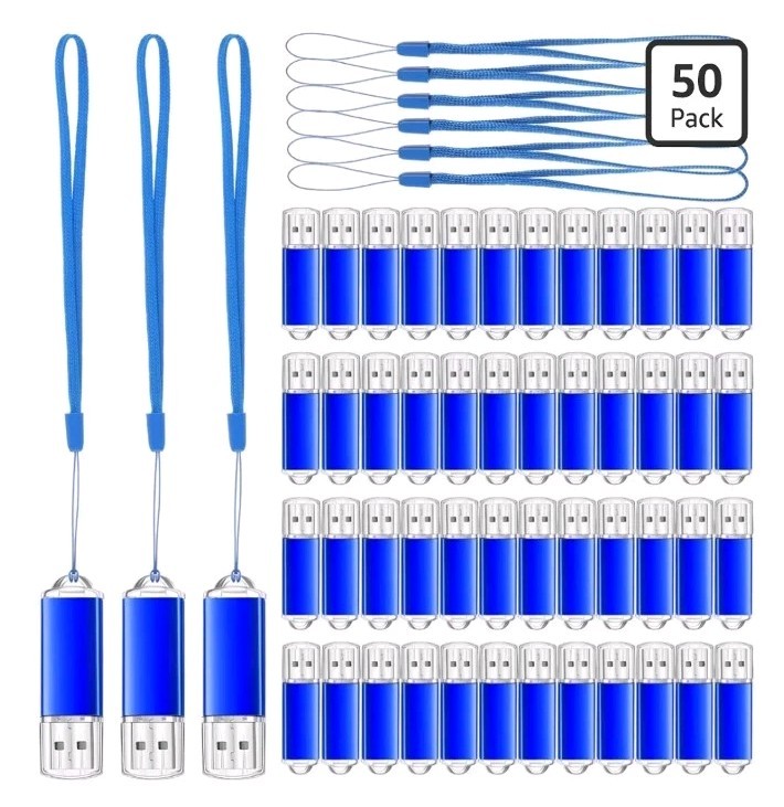 Hoteam 50 Pack USB 2.0 Flash Drives Bulk Blue Portable Thumb Drive with Hat USB