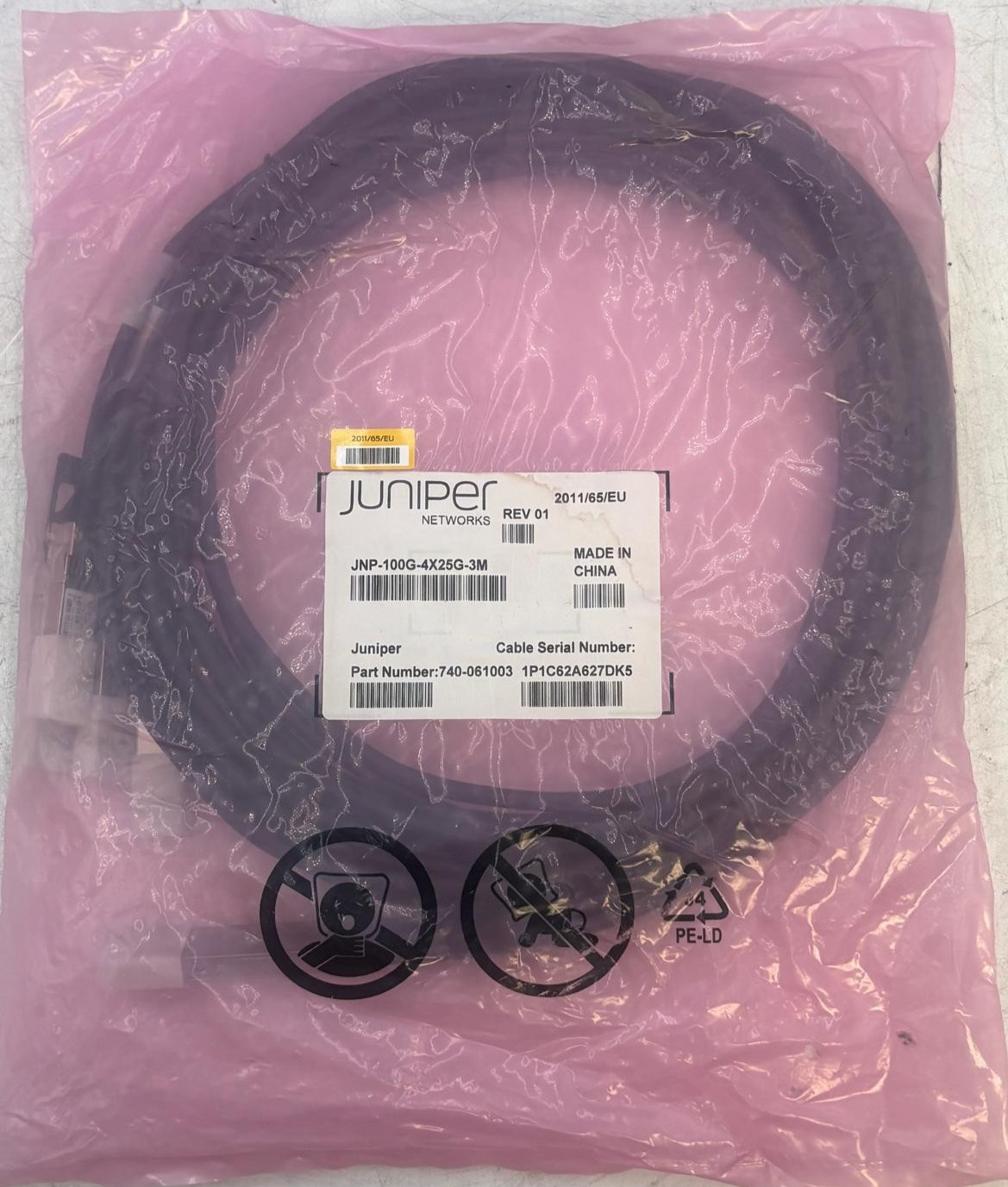 Juniper 740-061003 JNP-100G-4X25G-3M 100G QSFP28 to SFP28 4x25G Cable