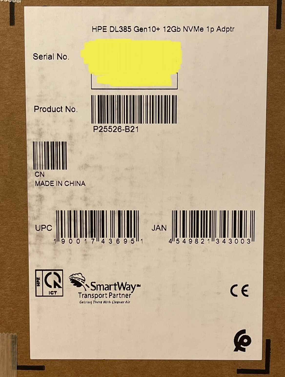 HPE DL385 Gen10 Plus and V2 PCI-e 1-Port Adapter Direct Attach NVMe P25526-B21