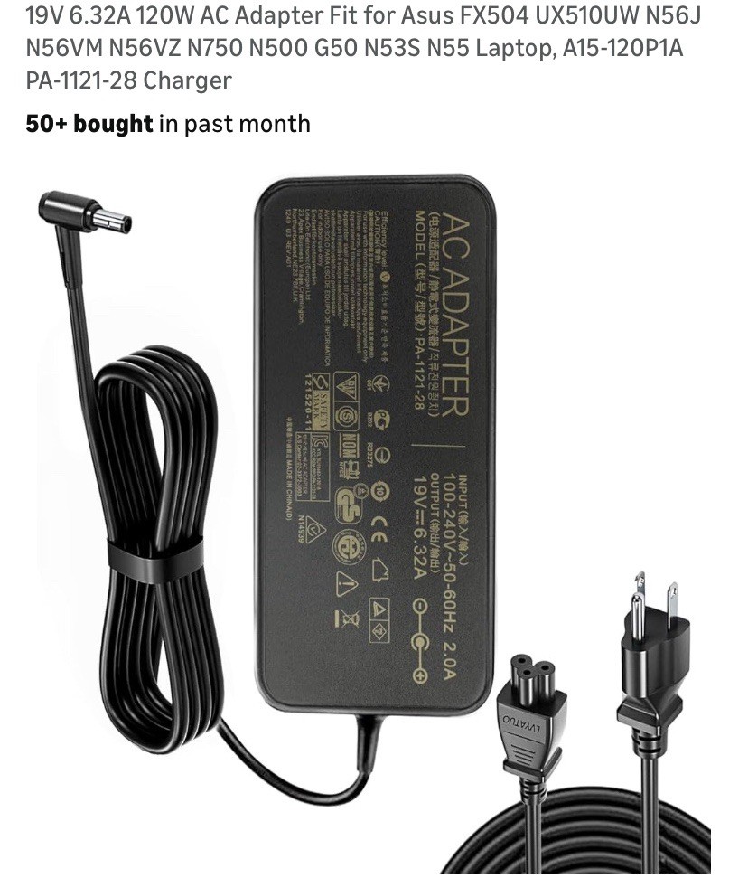 19V 6.32A 120W AC Adapter Fit for Asus FX504 UX510UW N56J N56VM N56VZ N750 N5...