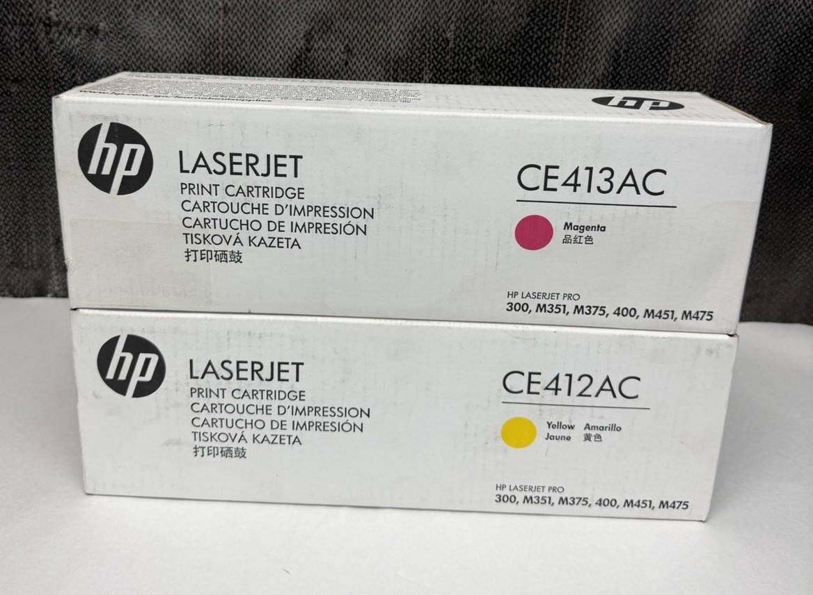 *2pc Lot* Genuine HP LaserJet Yellow, Magenta CE412AC ,CE413AC Sealed Ships Fast