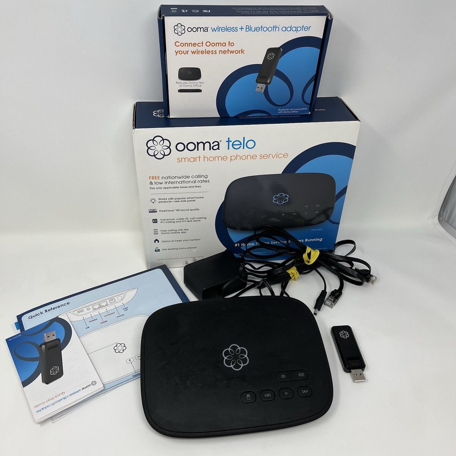 Ooma Telo VoIP Home Phone System + Wireless Bluetooth Adapter In Box TELO104