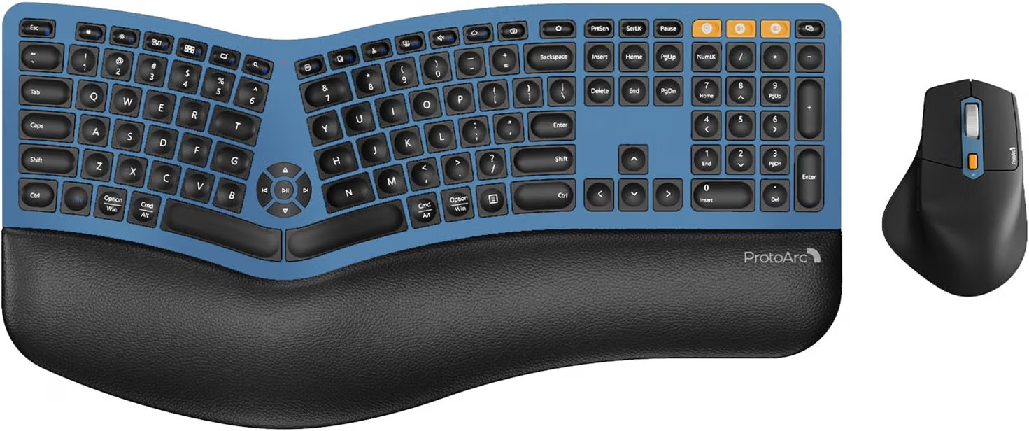 PROTOARC ERGONOMIC WIRELESS KEYBOARD MOUSE COMBO, EKM01 PLUS, FULL SIZE - BLUE