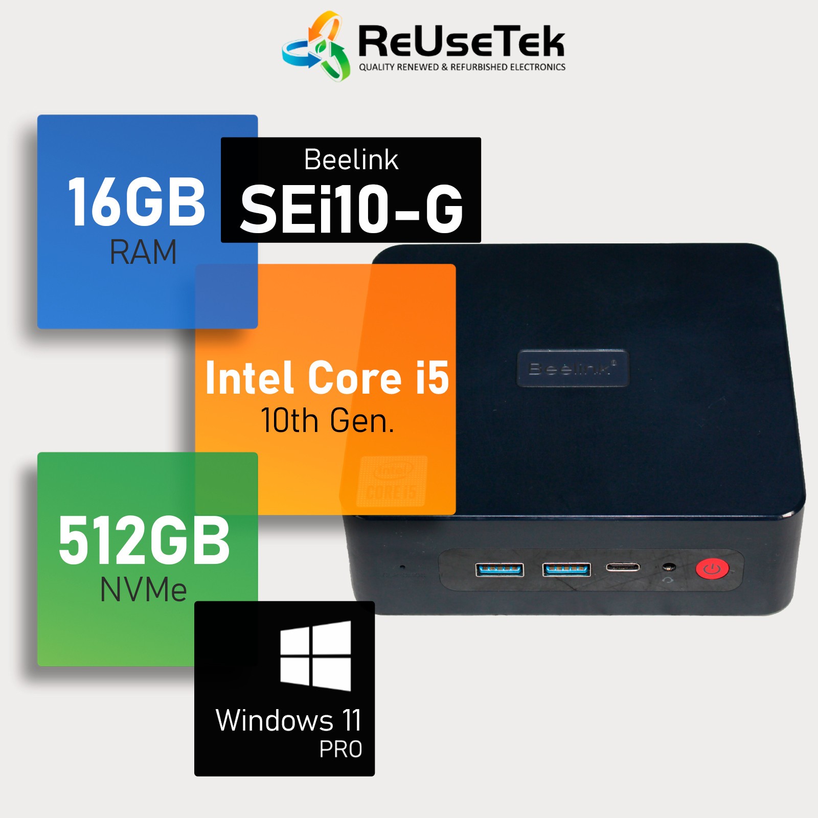 Beelink SEi10-G Mini PC Intel i5-1035G7 16GB RAM 512GB NVMe Wi-Fi+BT Win 11 Pro