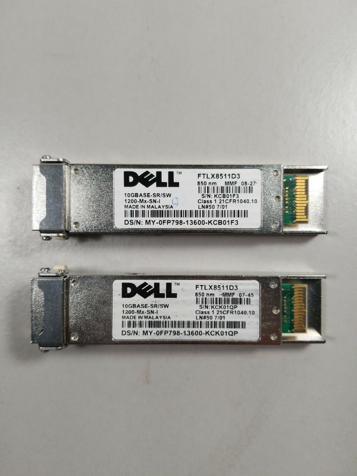Lot of 2 DELL FTLX8511D3 10GBase-SR/SW 10Gbps 1200-Mx-SN-I