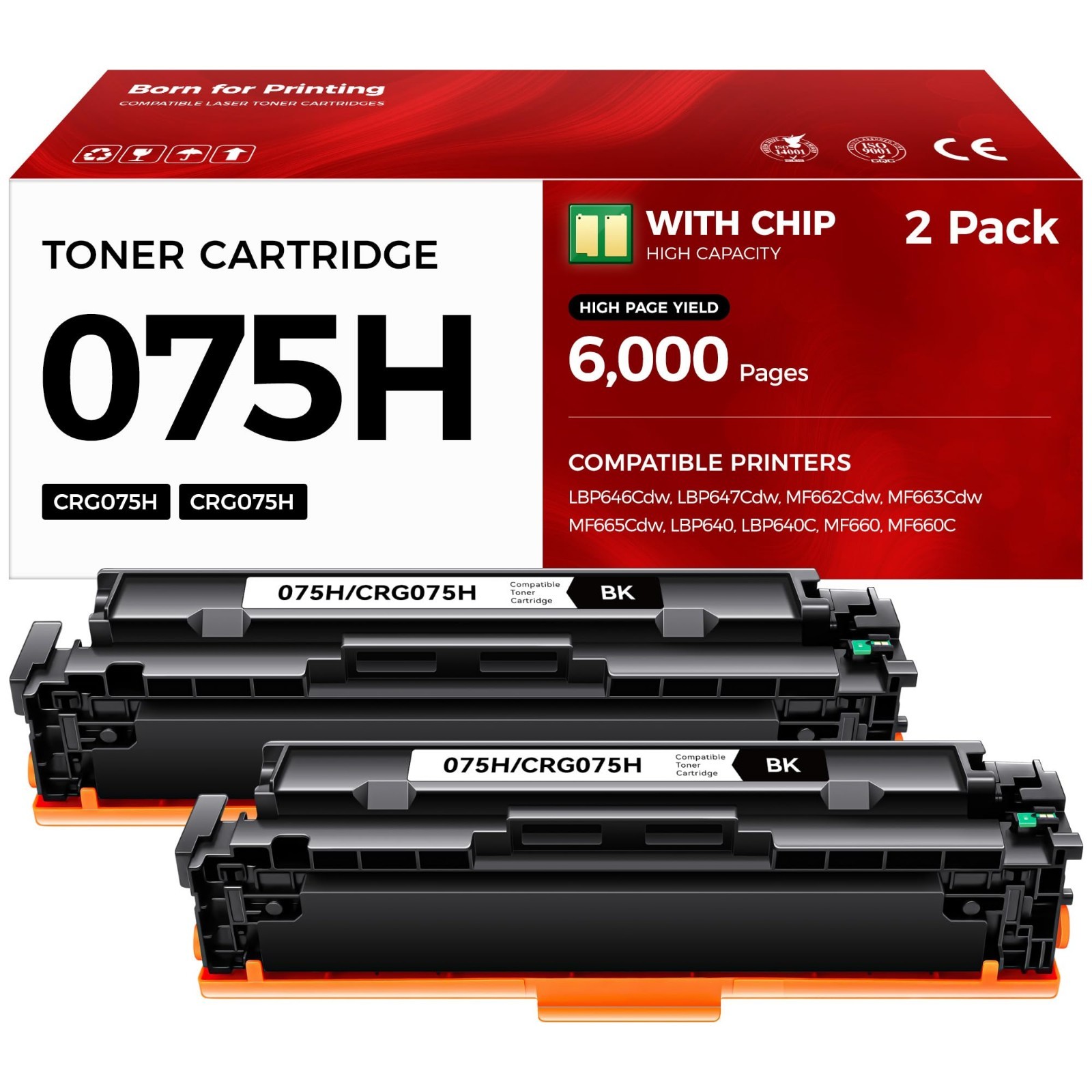 High Capacity Black Toner Cartridge 2-Pack Compatible for Canon MF663Cdw LBP646C