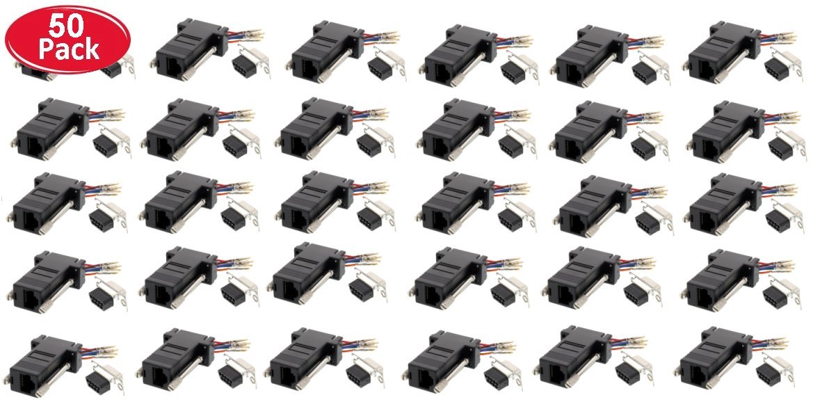 50 Pcs DB9 Female D-Sub to RJ45 Modular 8P8C Converter Adapter Connector Black