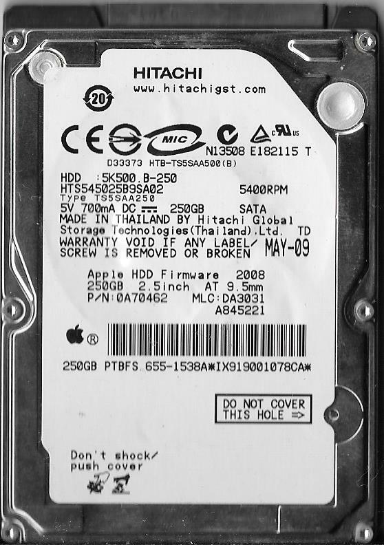 Hitachi HTS545025B9SA02 250GB Sata Hard Drive P/N: 0A70462 MLC: DA3031