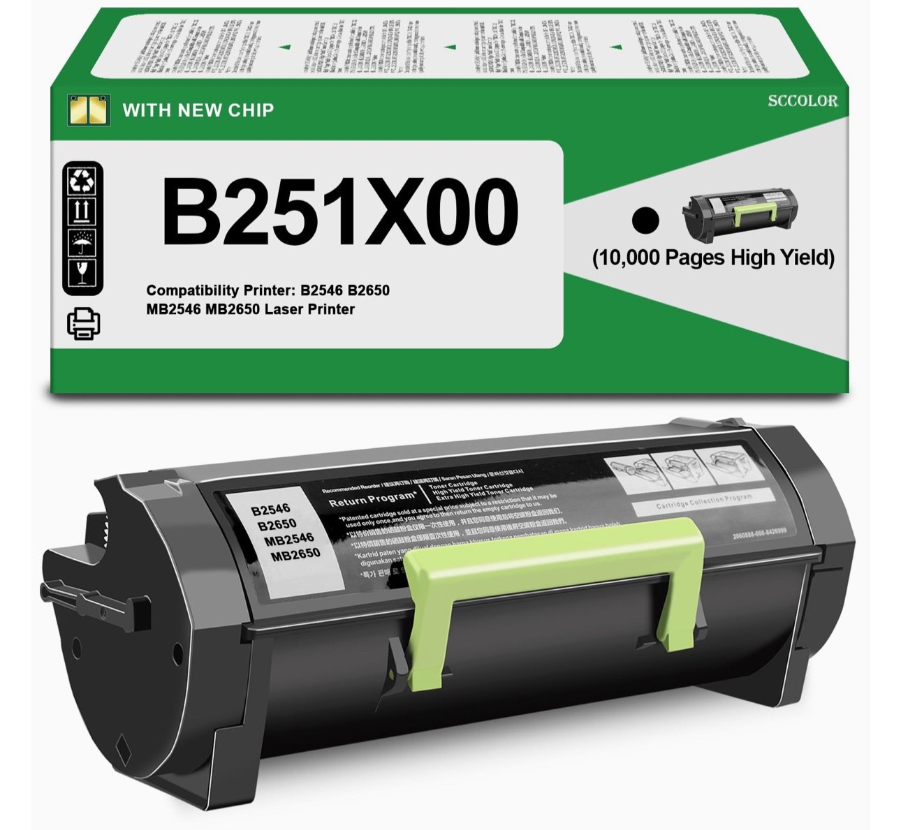 High Yield B251X00 Toner Cartridge with Chip 10K Pgs B251X00 Black Lexmark B2546