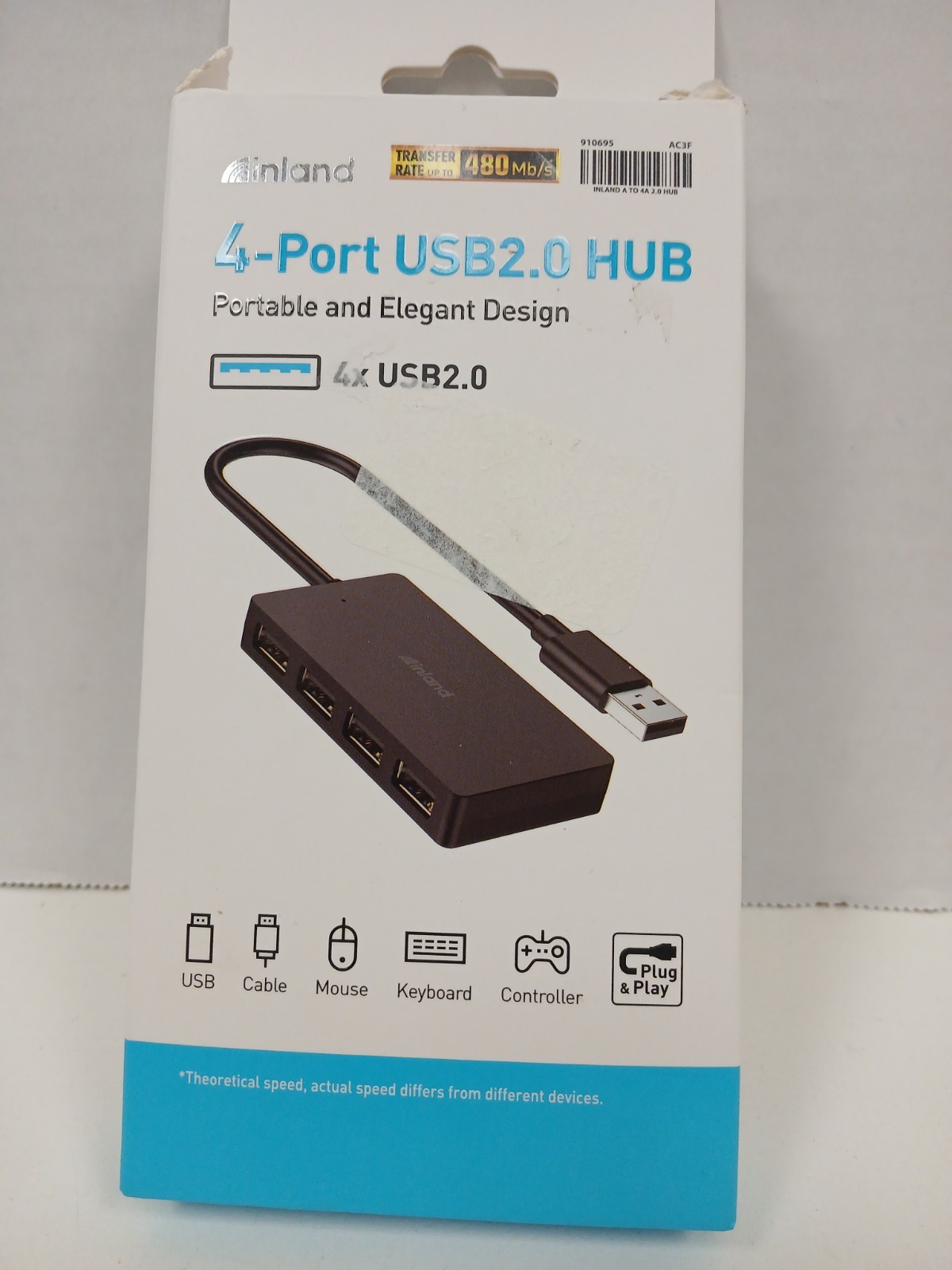 Inland 4-Port USB 2.0 Hub Portable