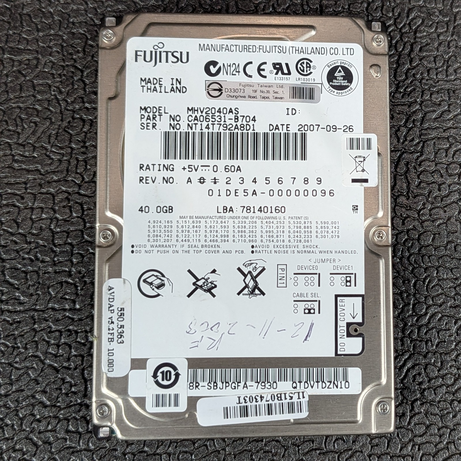Fujitsu Mobile 40GB 2.5" IDE Hard Drive - MHV2040AS - TESTED