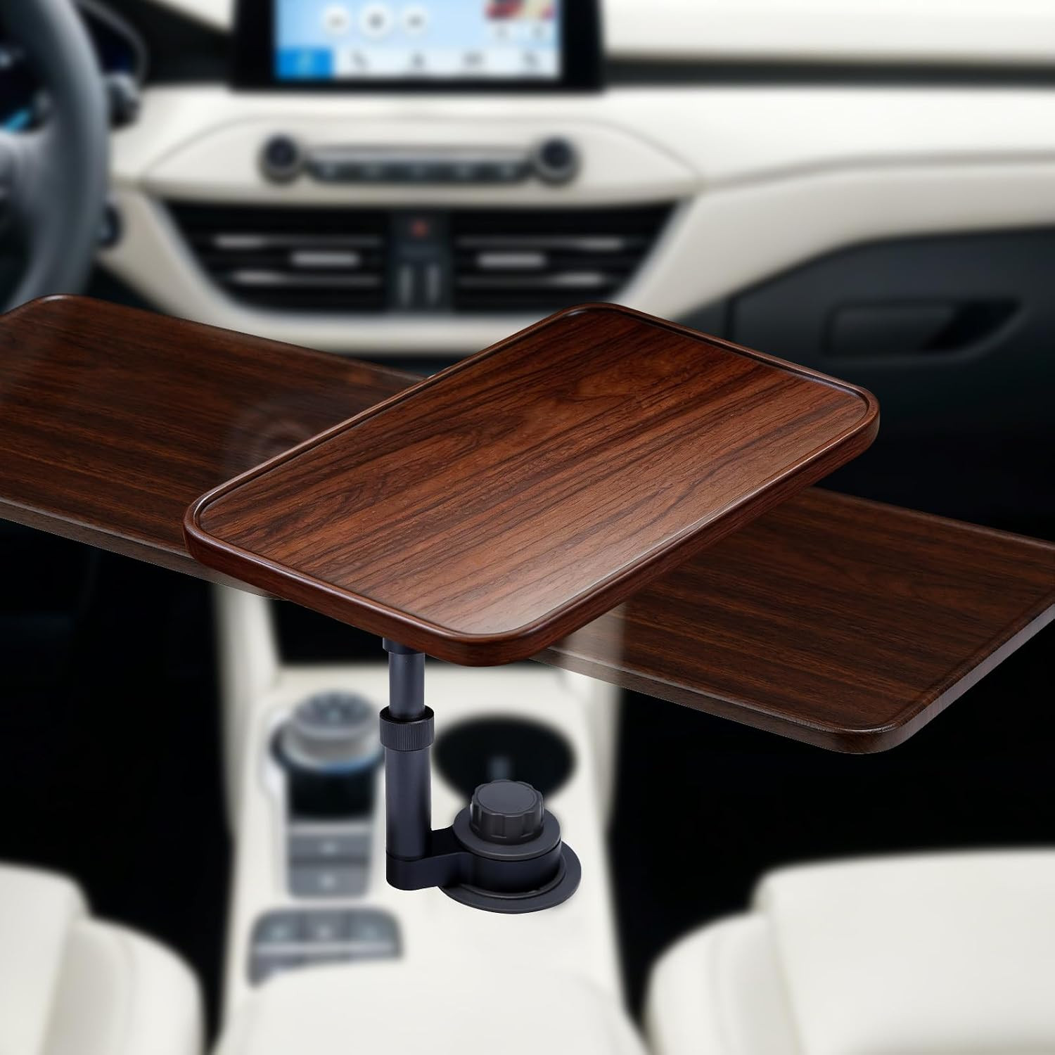 Car Desk for Laptop, 360° Swivel, Height Adjustable Wood-Grain Tray | Tool-Free