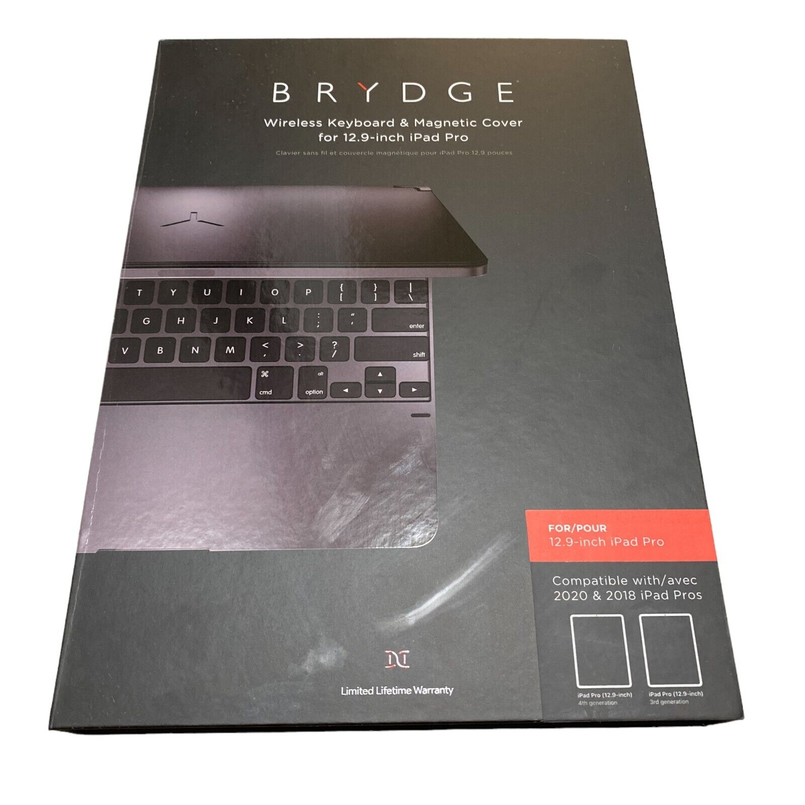 Brydge 12.9 iPad Pro 3rd & 4th Wireless Bluetooth Keyboard w/ Backlit Keys Gray 