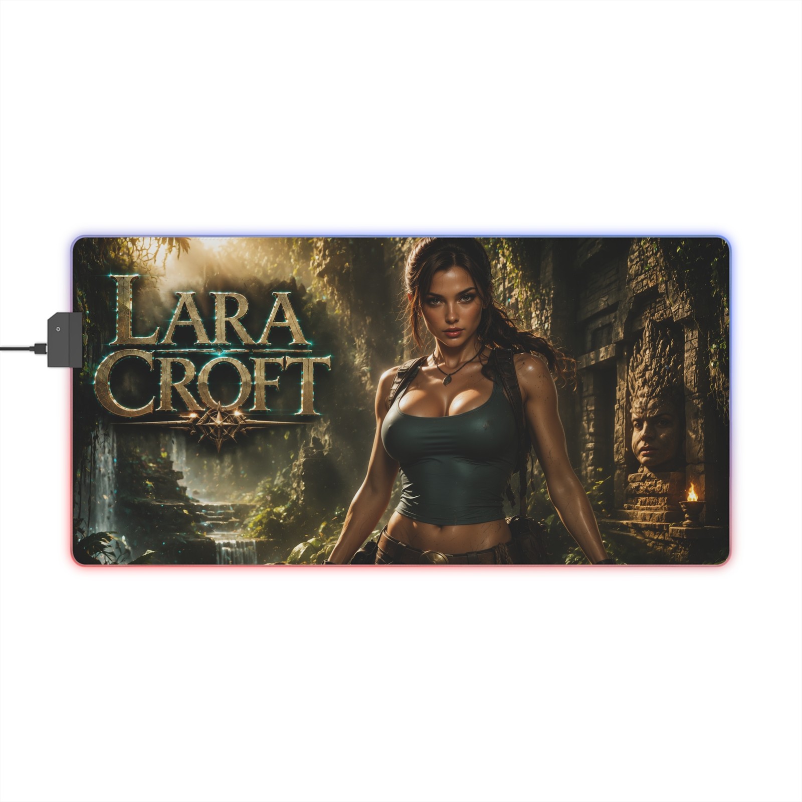 PC Gamer Desk Mat Lara Croft RGB LED Mouse Pad Gaming Playmat Room Decor