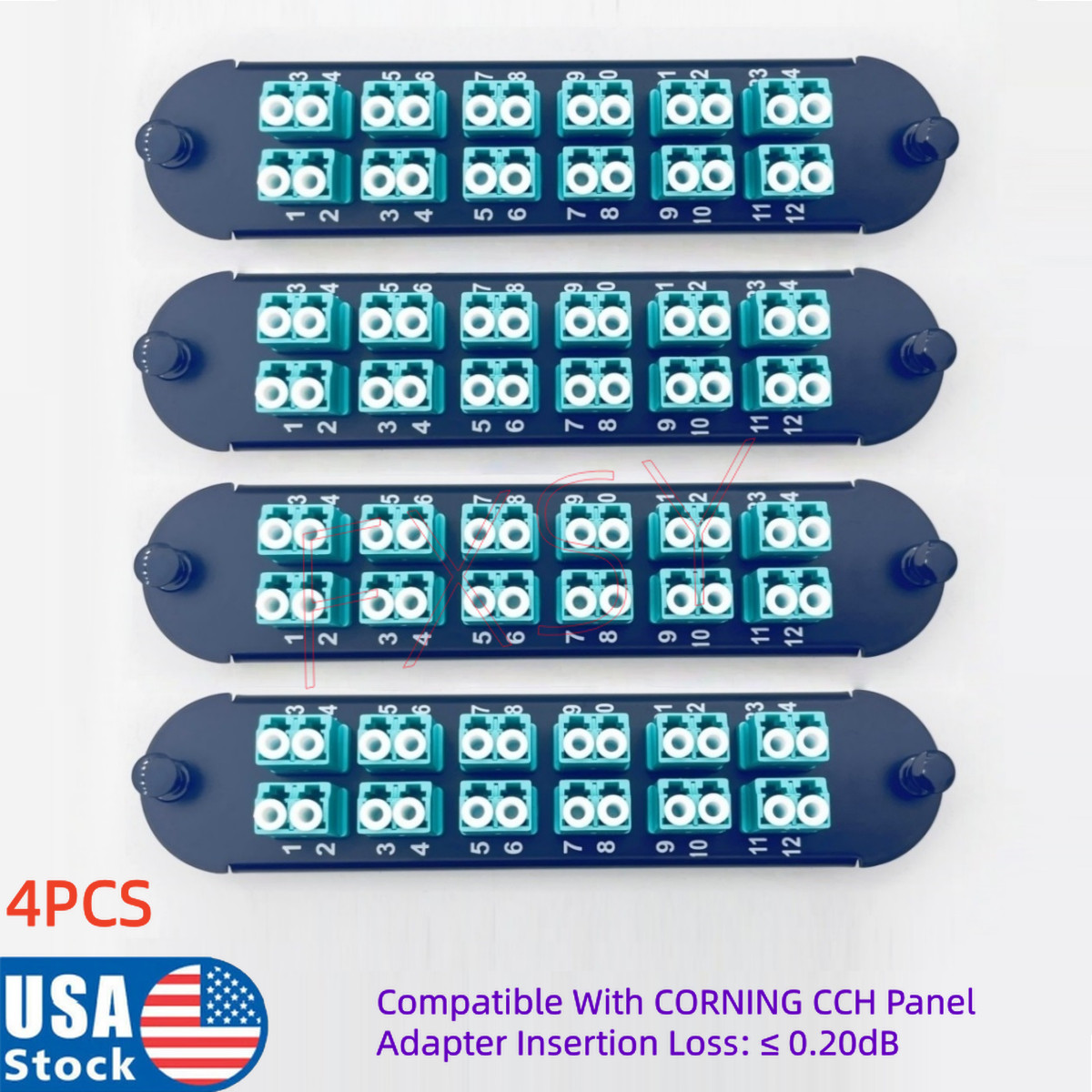 4Pcs Fiber Optic Adapter Panel 12 LC Duplex OM3 4 Compatible CORNING CCH-CP24-E4