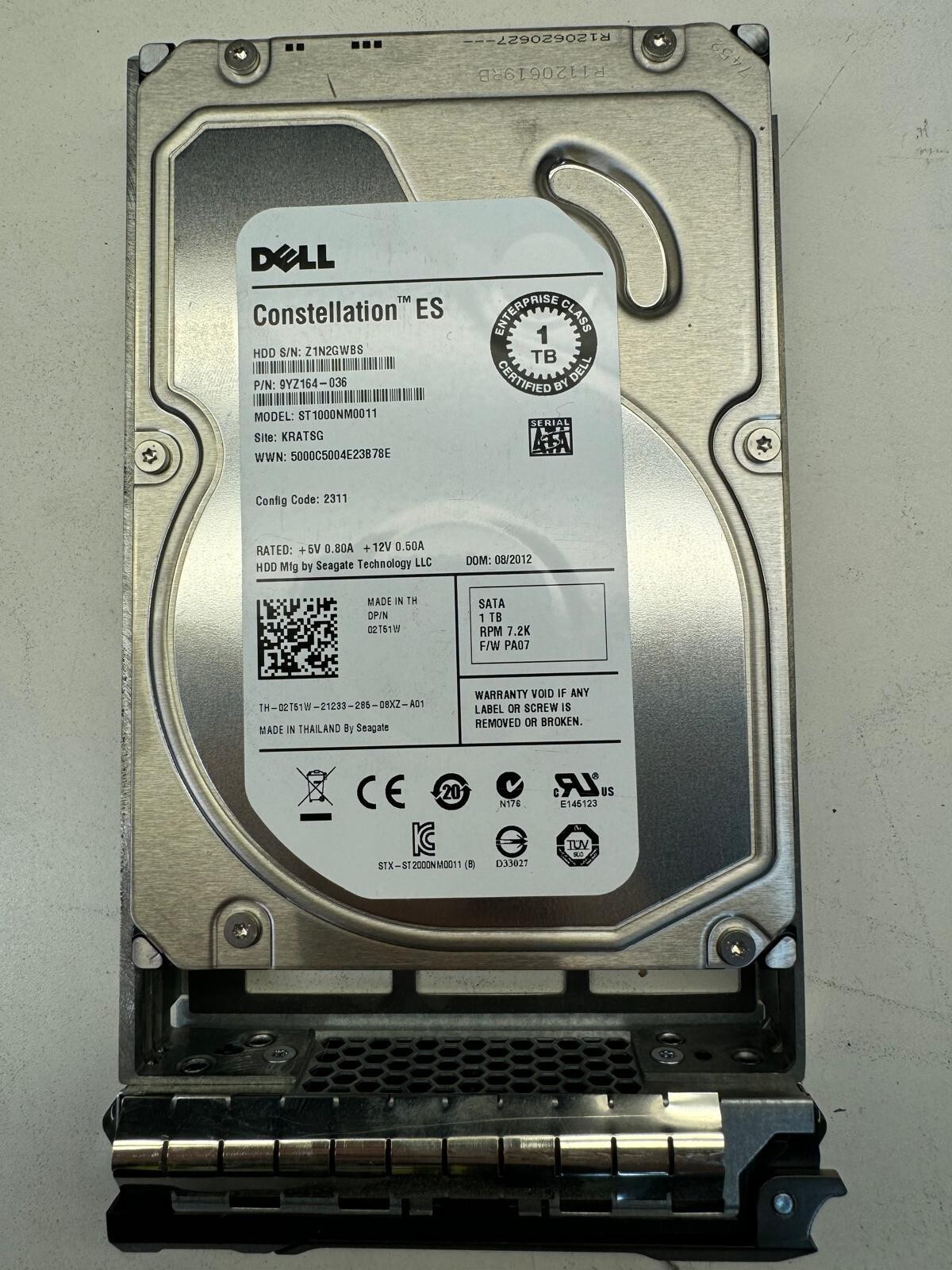 2T51W ST1000NM0011 FOR DELL Constellation 1TB 7.2K 6G 64MB 3.5" SATA Hard Drive
