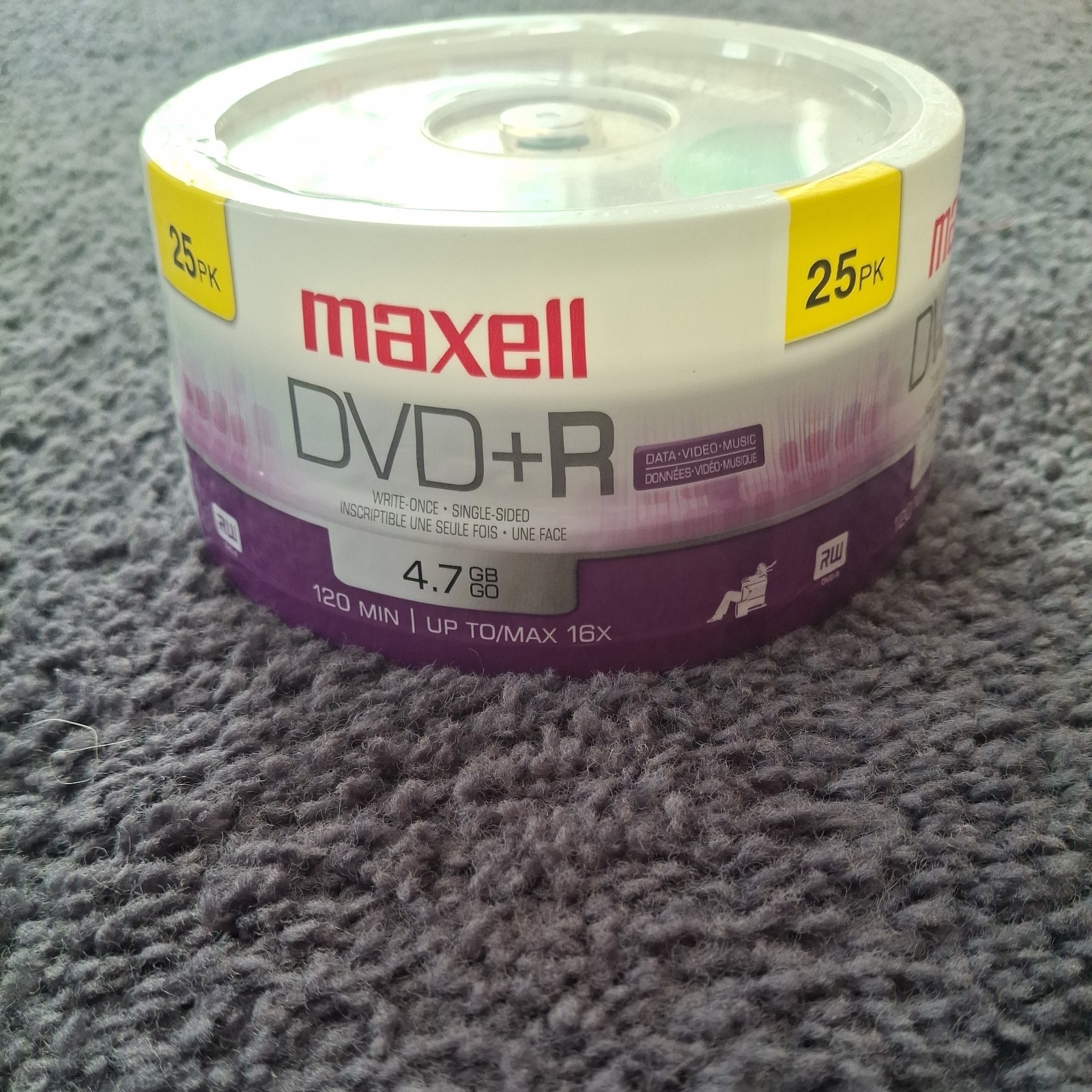 Maxell 25 Pack DVD+R 16X Disc Blank Media 4.7GB / 120Min NEW