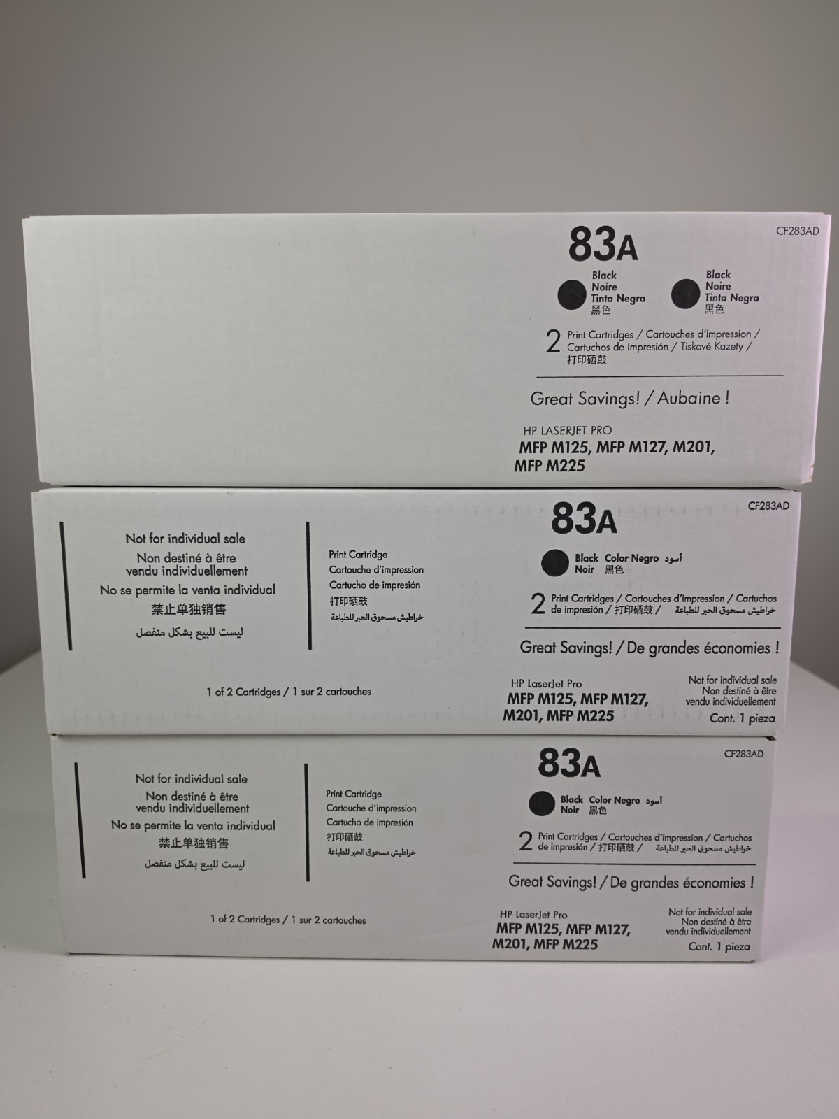 Lot of 3 - GENUINE HP 83A CF283AD BLACK LASERJET CARTRIDGE NEW SEALED BOX OEM