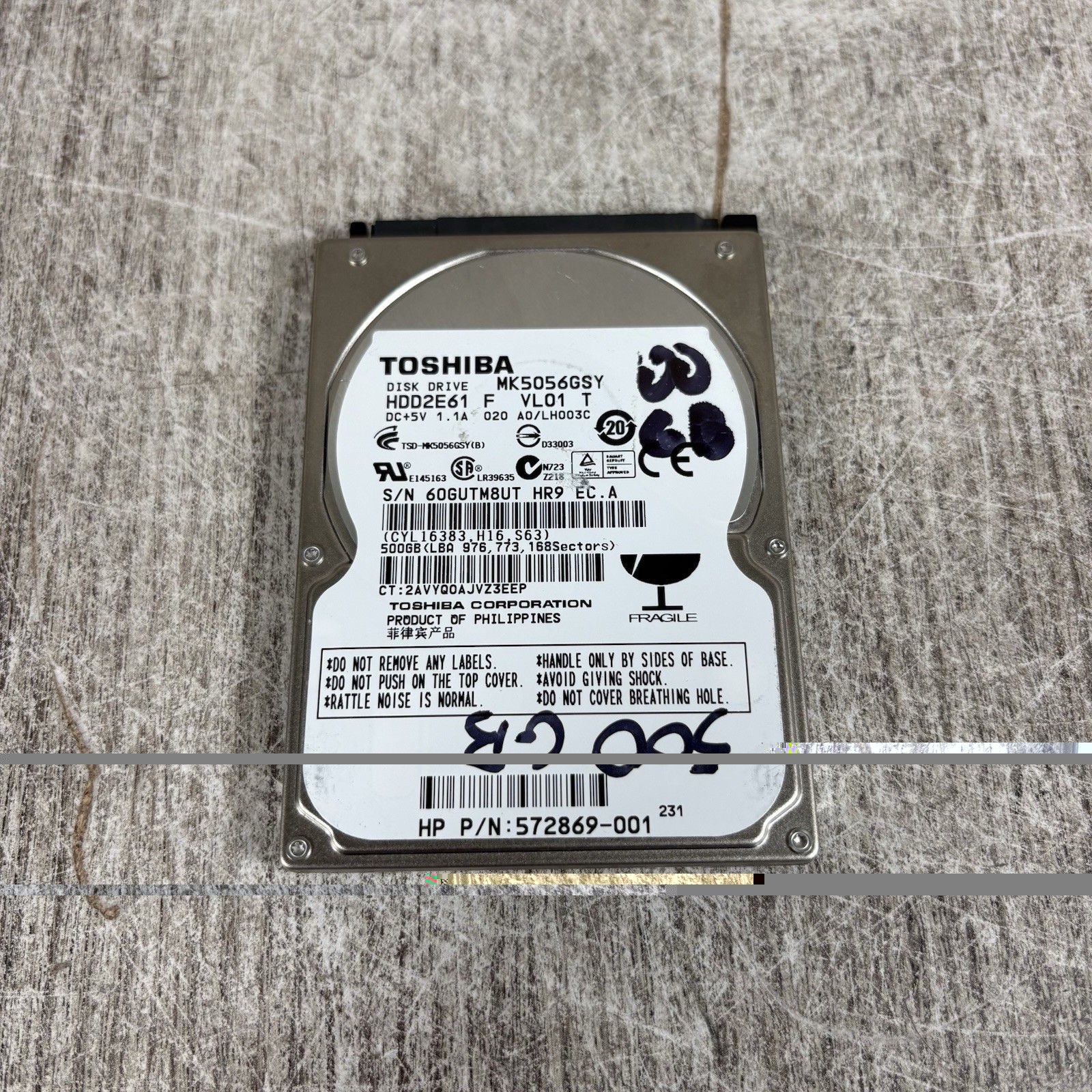 Toshiba MK-5056GSY 500GB Internal 7200RPM 2.5" (MK5056GSY) HDD tested/formatted