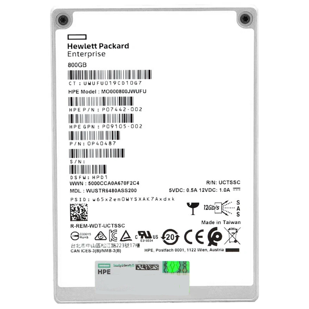 HPE 800GB 12G SAS 2.5" Enterprise MU SSD MO000800JWUFU P07442-002 P06584-B21