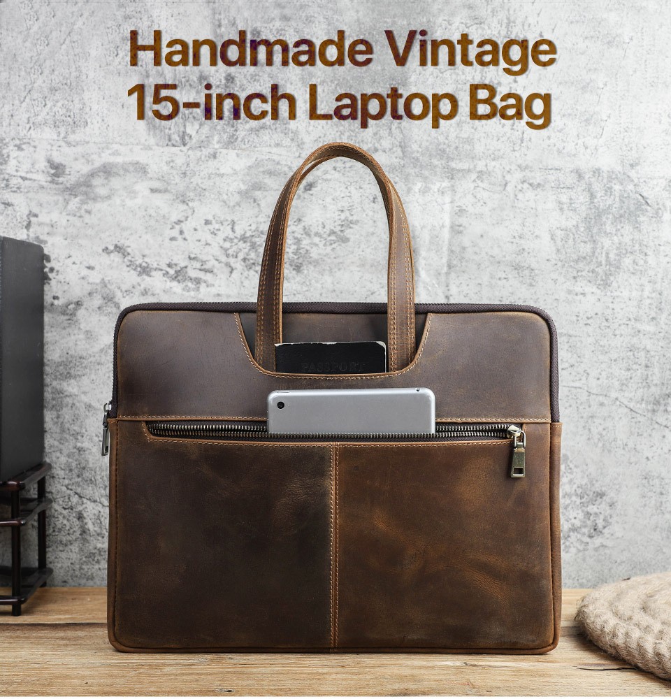 Retro Crazy Horse Leather Men's Laptop Bag