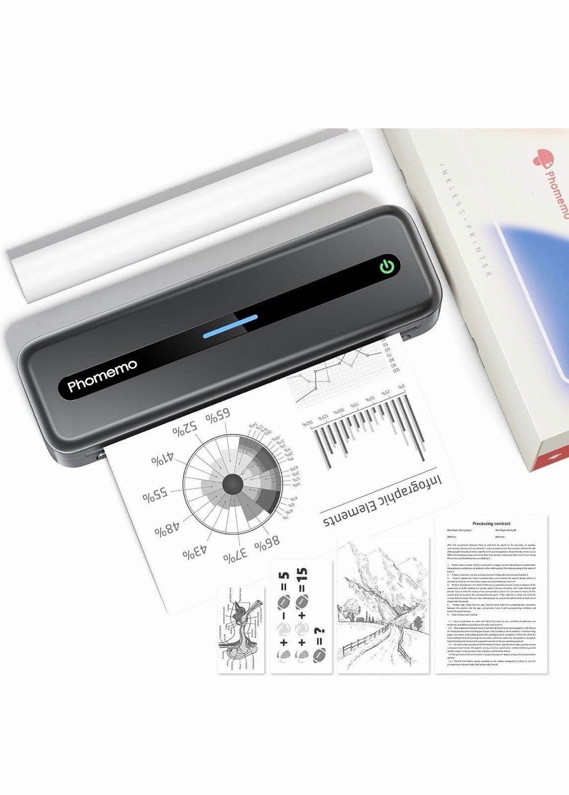Phomemo M832 Portbale Bluetooth Thermal Printers Wireless for Travel - New