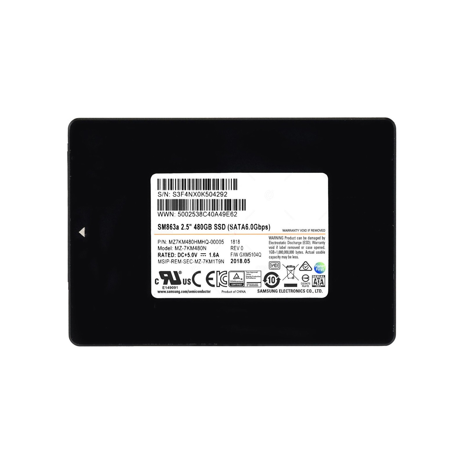 Hard Drive Samsung 480GB SSD SATA 6G 2.5" MLC MU AES-256 MZ7KM480HMHQ-00005