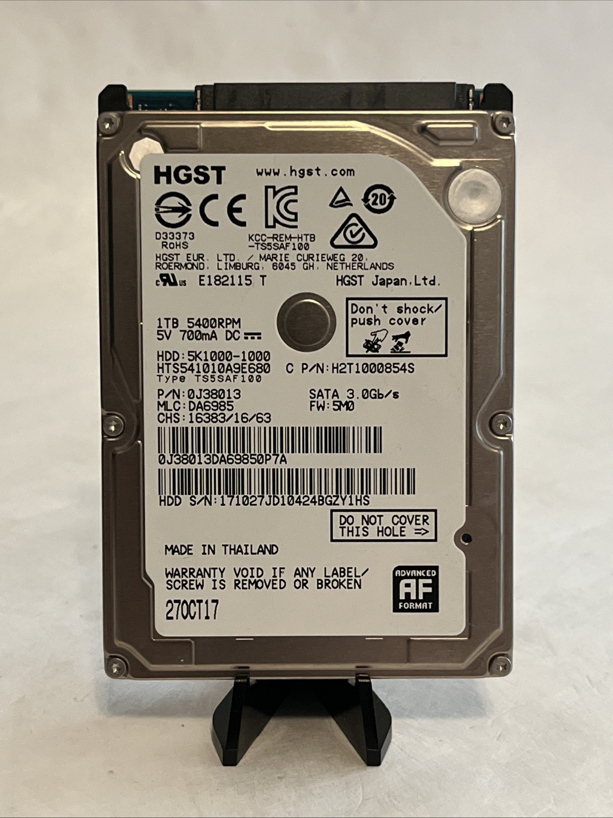 HGST 1TB 2.5" SATA 5400RPM HDD - HTS541010A9E680 - Wiped, Tested, and Working