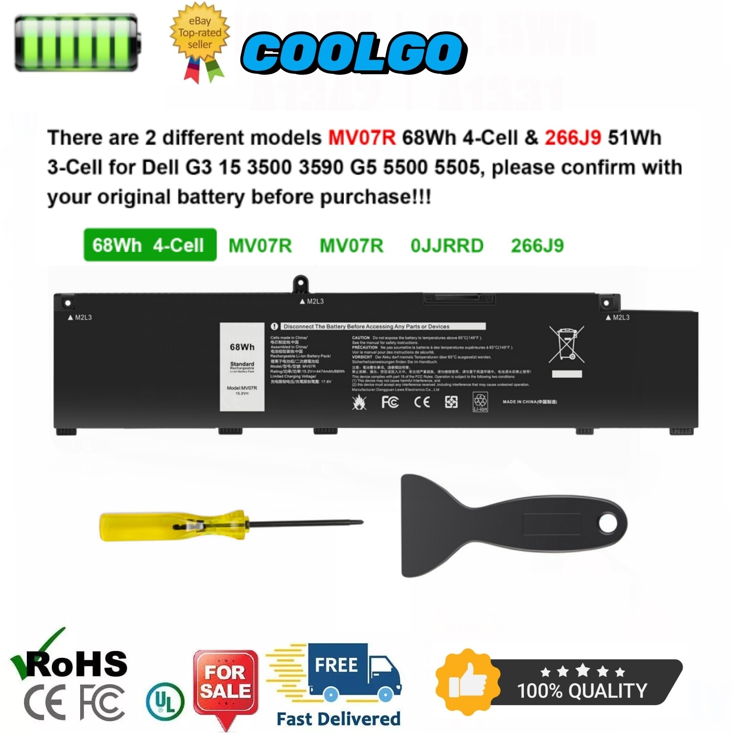 ✅MV07R MVO7R 68Wh Battery for Dell G3 15 3500 3590 G5 5500 5505 SE JJRRD W5W19