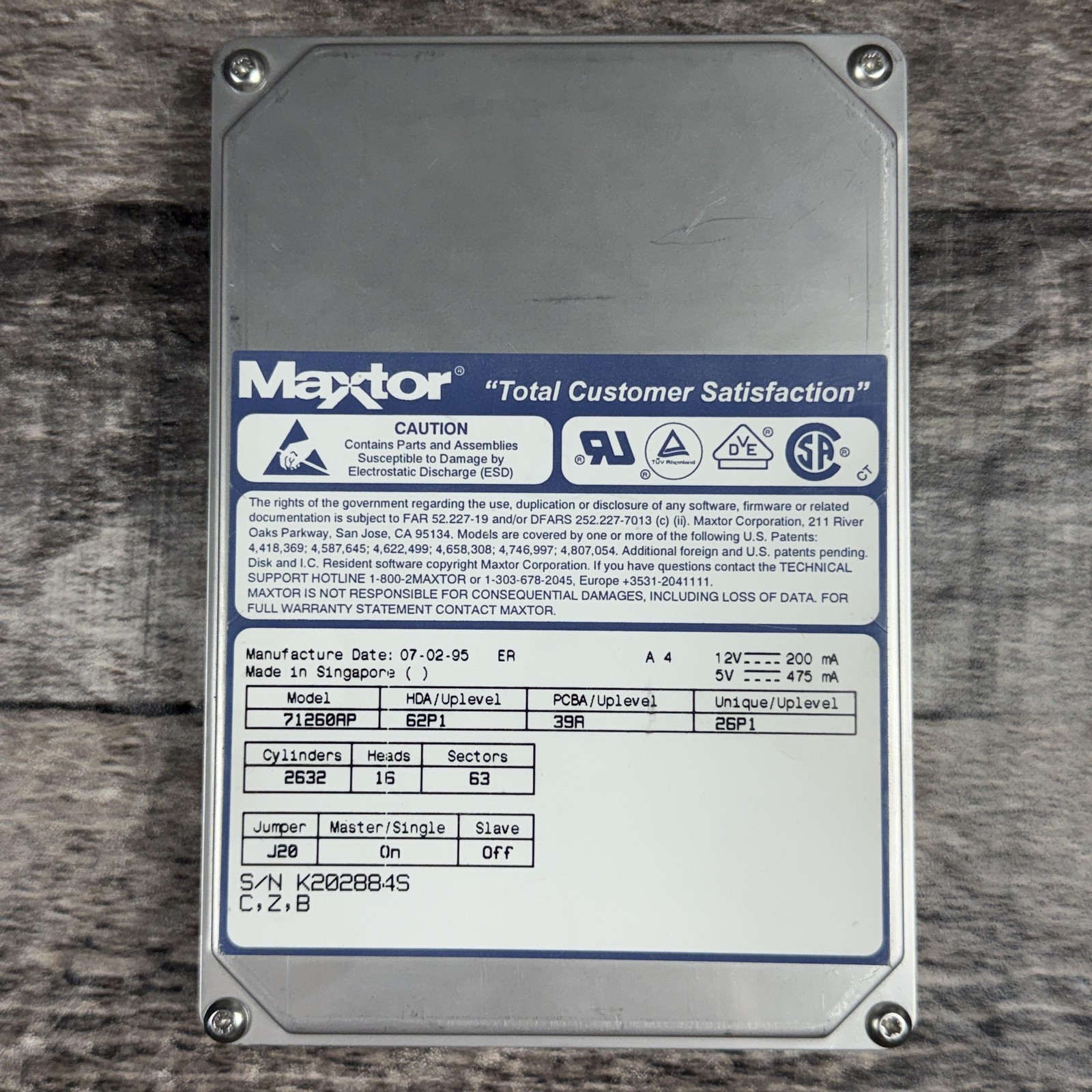 Vintage Maxtor 71260AP 3.5in IDE Internal Desktop Hard Drive Silver Singapore