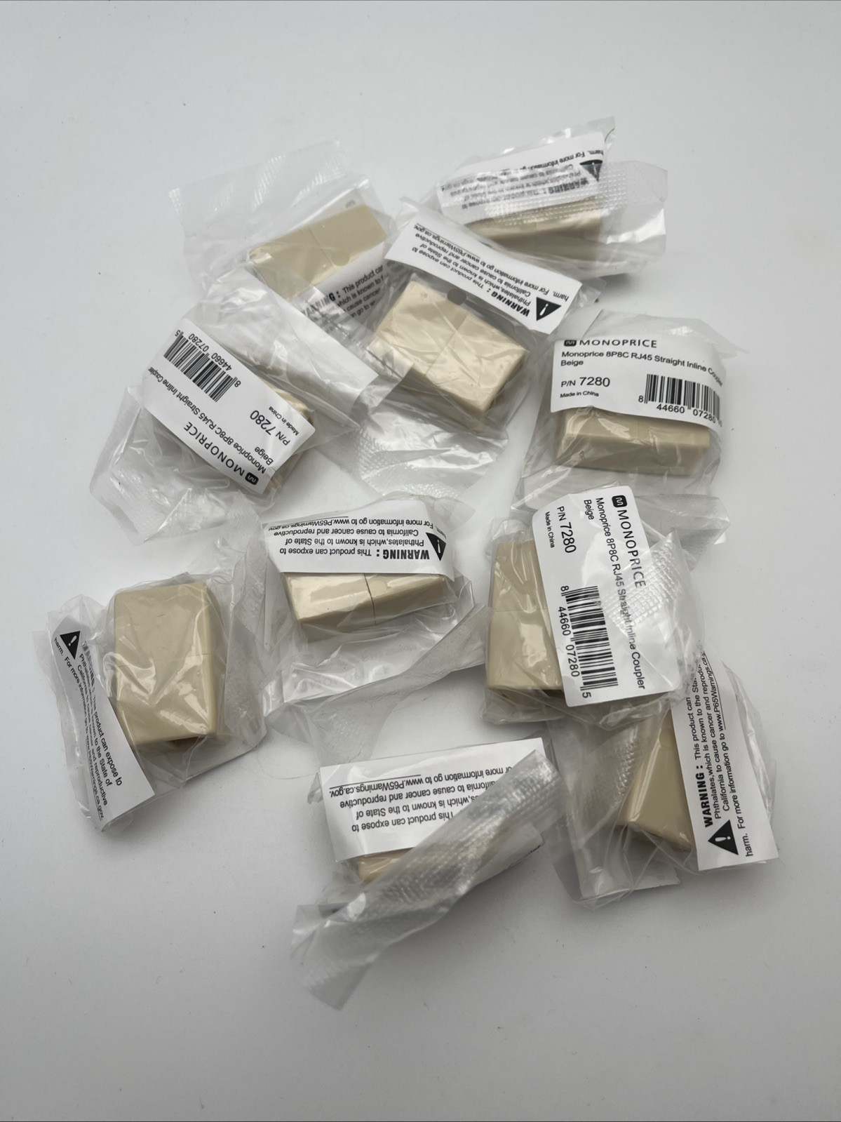 Lot of Ten (10) Monoprice 8P8C RJ45 Beige Straight Inline Couplers