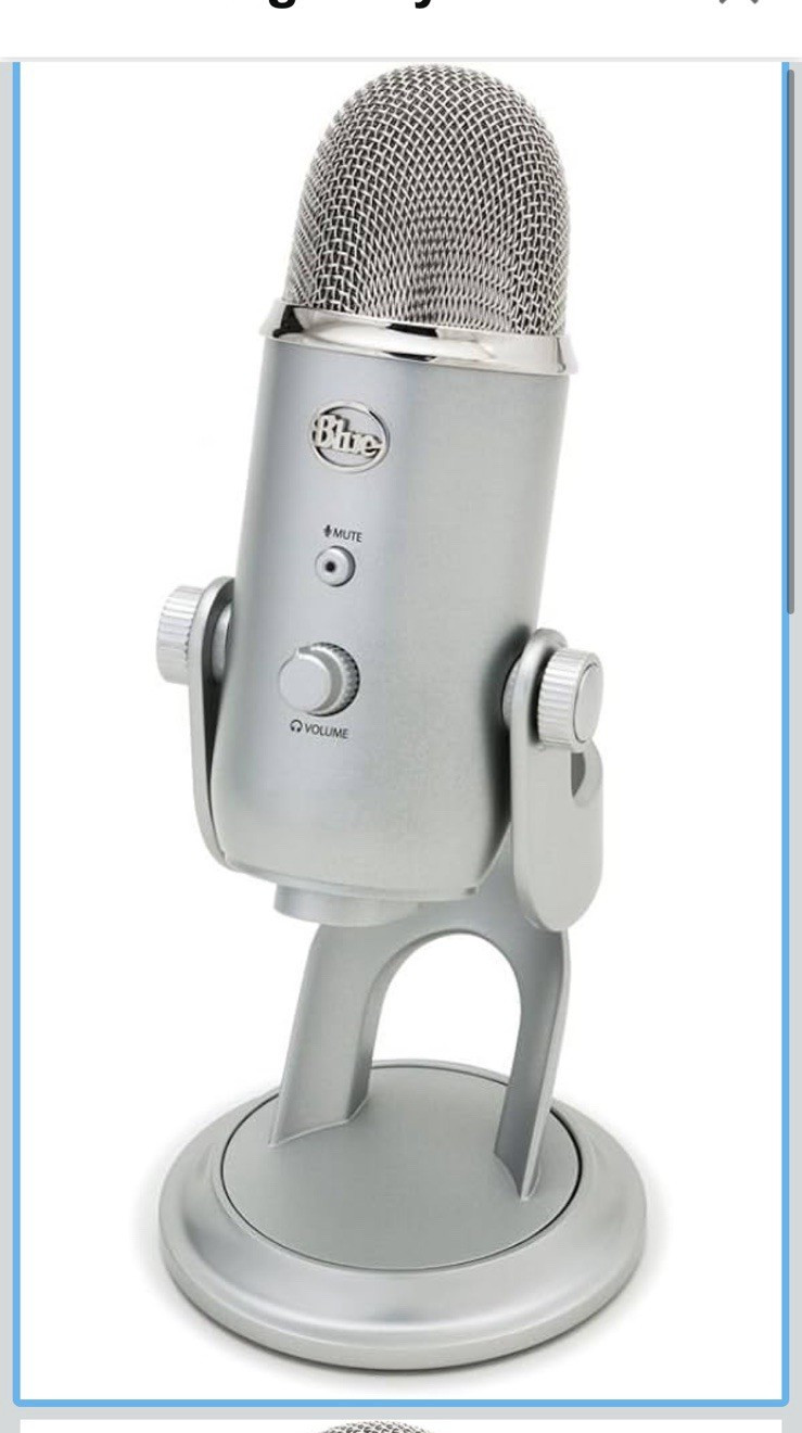 Blue Yeti USB Microphone Silver Freestanding, Mute, Headphone Jack, Volume