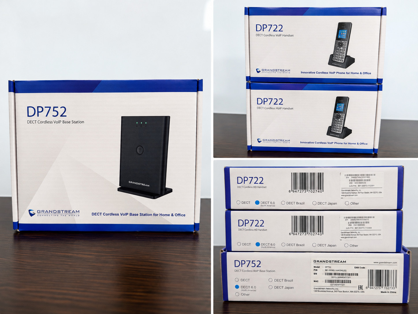 Grandstream DP752 DECT VoIP Base Station + 2x DP722 Cordless HD Handsets NEW