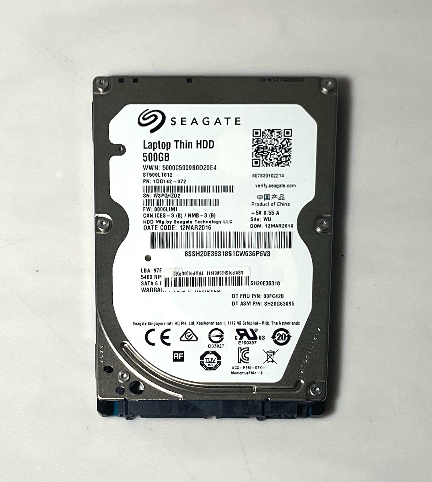 SEAGATE THIN HDD ST500LT012 500GB SATA HARD DRIVE P/N: 1DG142-072  WU  W3P