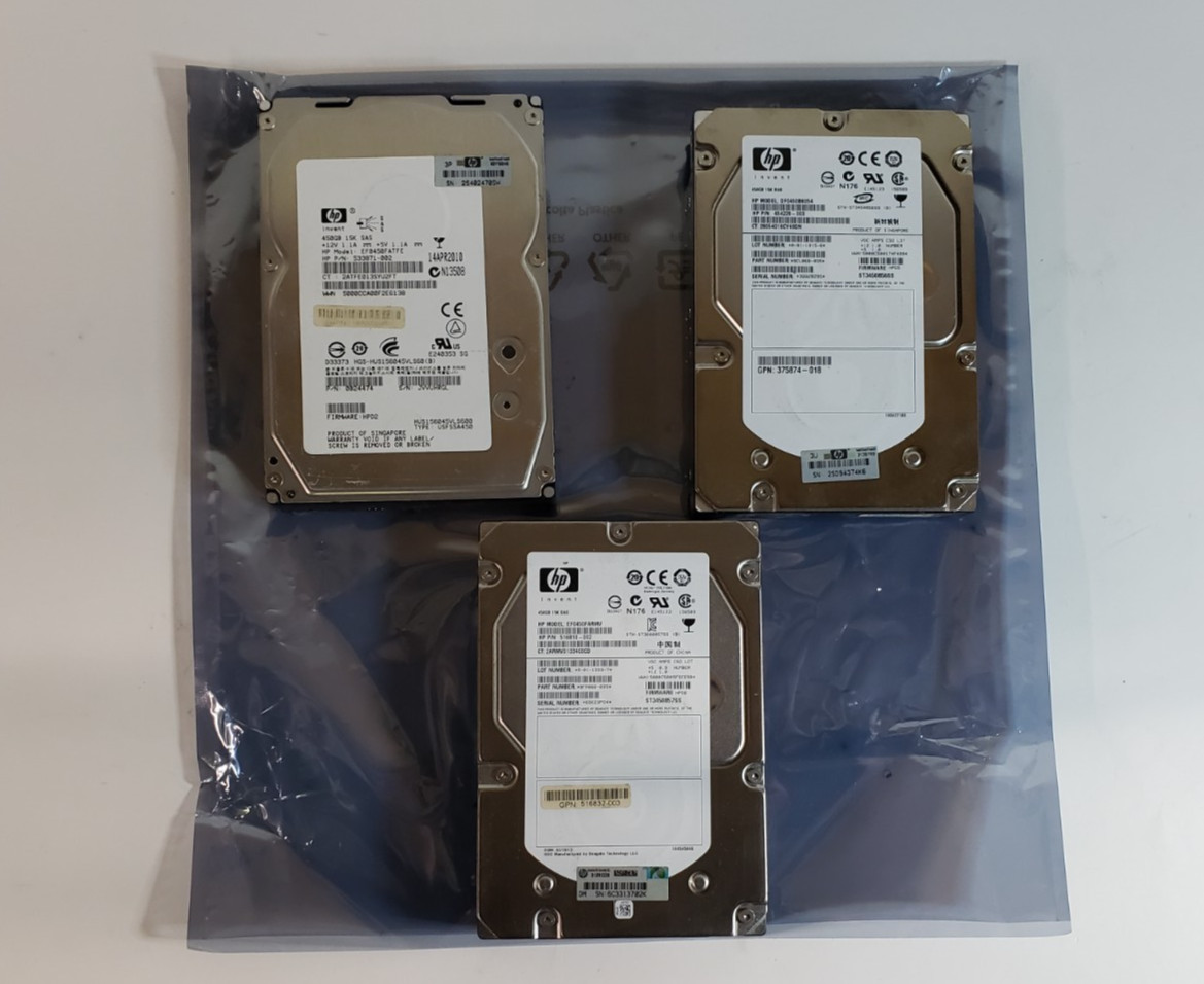 Used Lot of 3 HP 450GB 15K SAS DP 3.5" 3G Hard Drive *TESTED AT 80% BATTERY*