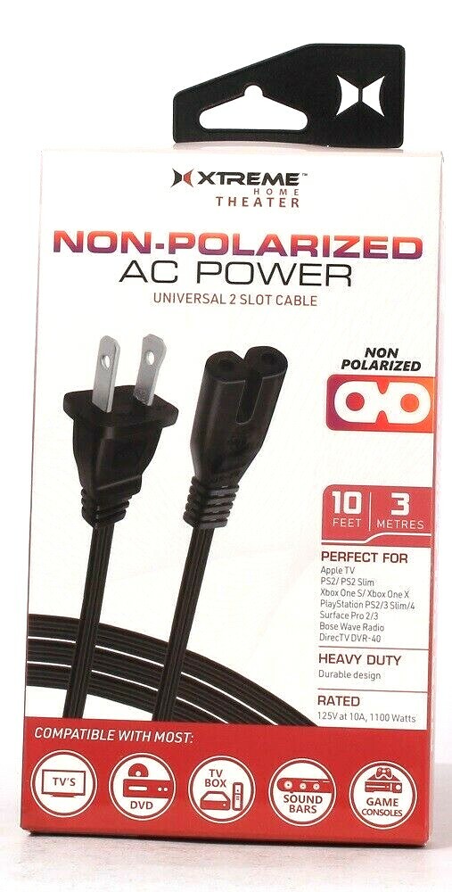 1 Xtreme Home Theater Non Polarized AC Power Universal 2 Slot Cable Heavy Duty
