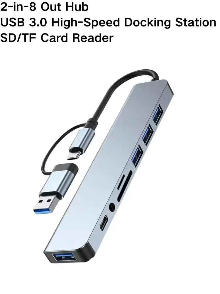 8-in-1 USB & Type-C Hub Docking Station with Audio Jack & Micro SD Adapter