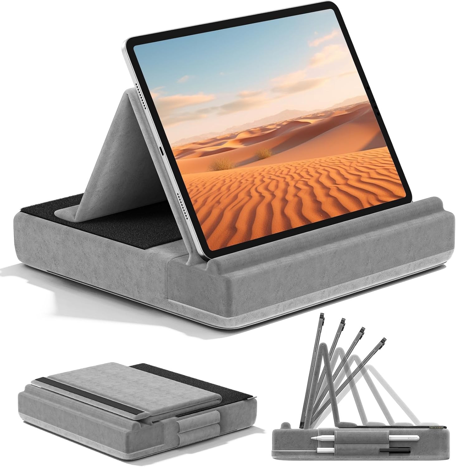 KDD Tablet Pillow Stand, Multi-Angle Viewing Ipad Holder for Lap, Bed Grey 