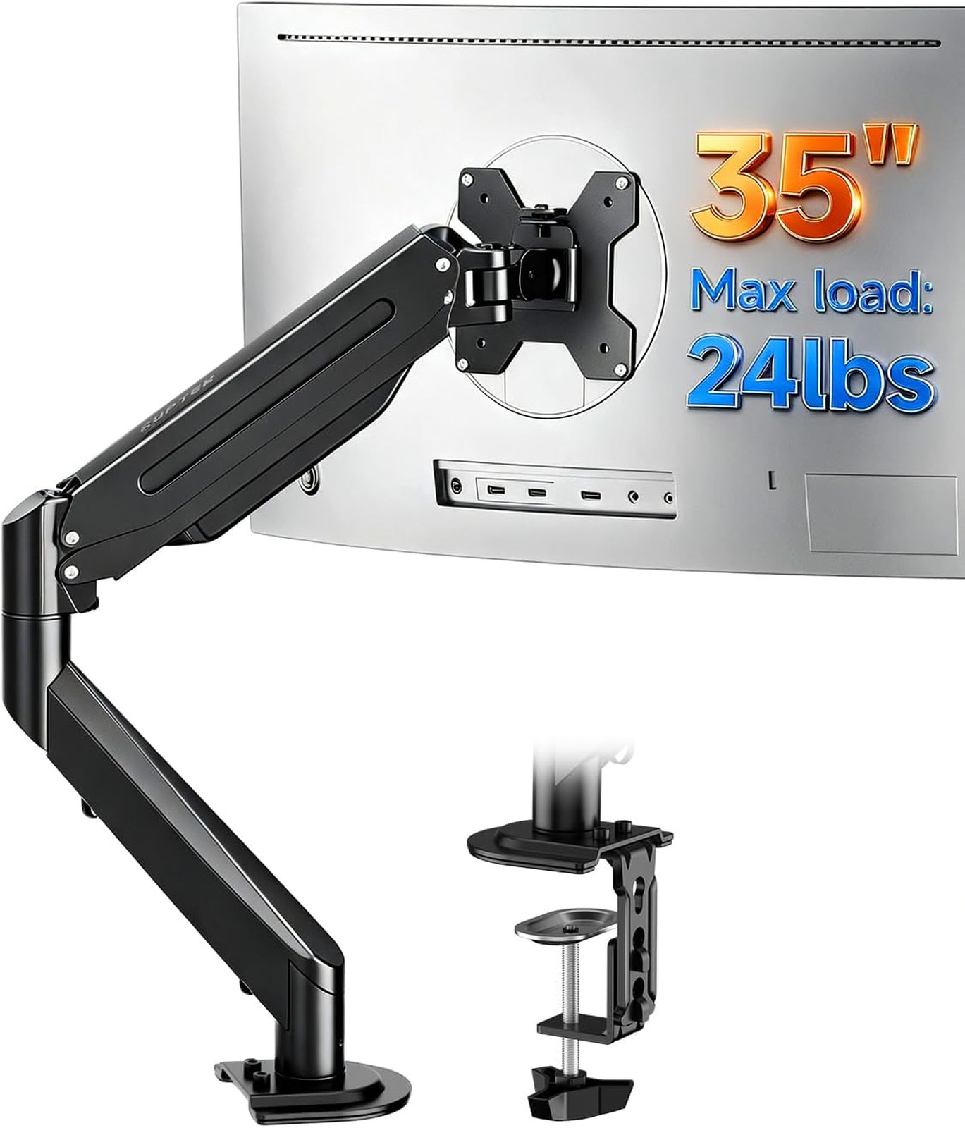 Single Monitor Arm Fully Adjustable for 17 to 35 Inch Screens Ergonomic Steel