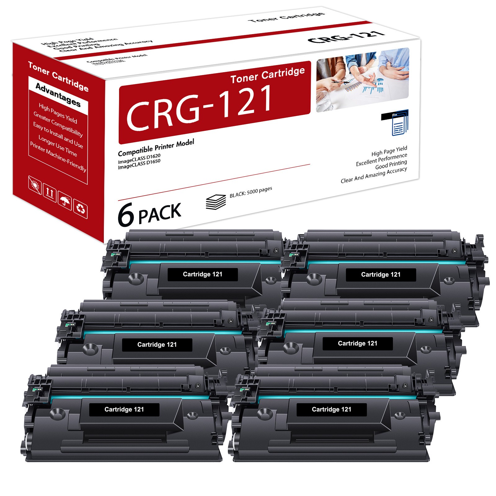 CRG121 6PK Compatible With Canon 121 Black Toner 3252C001 ImageClass D1650 D1620
