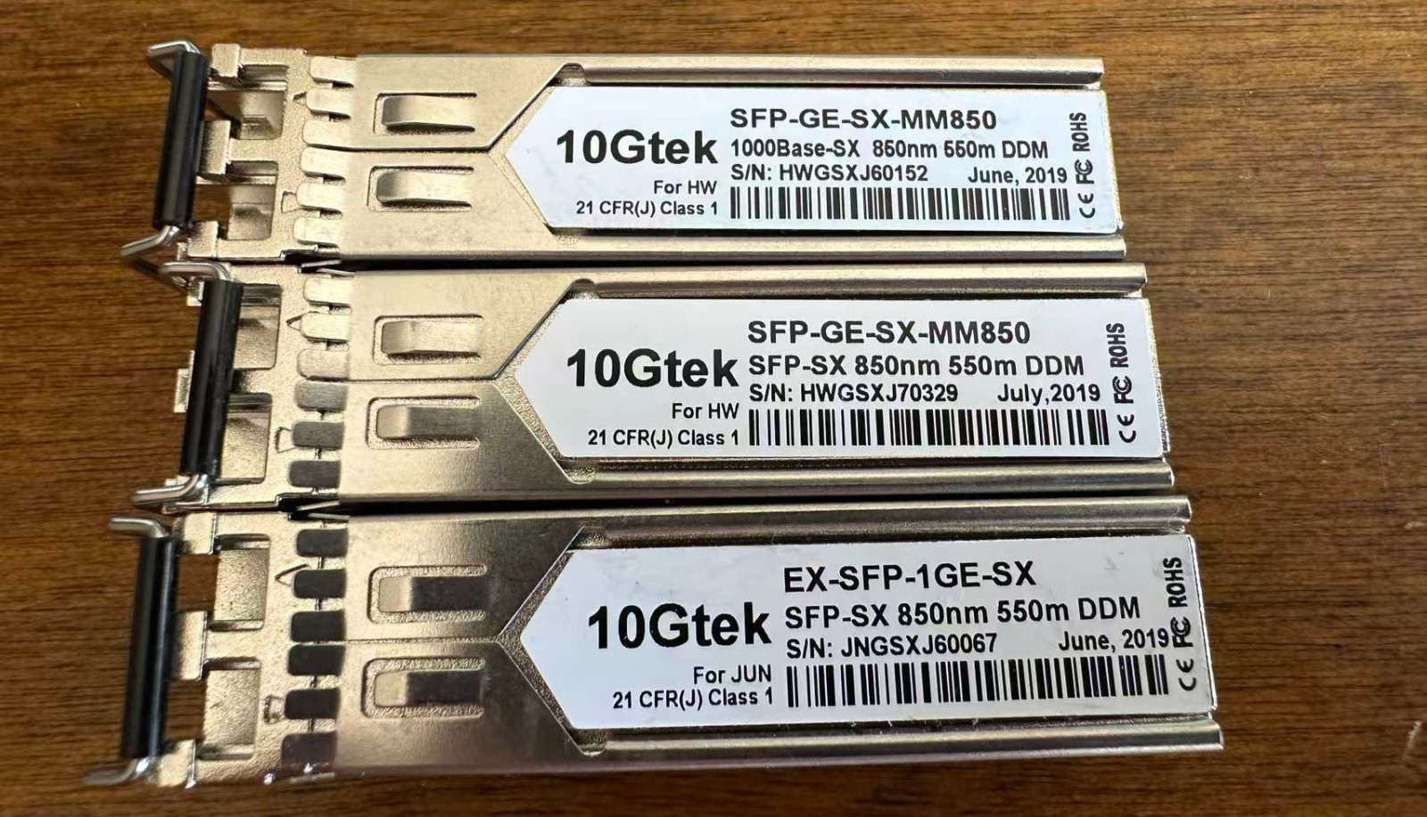 Lot of 3 10Gtek SFP 1000Base-SX 850nm 550m MMF Fiber Transceiver Modules