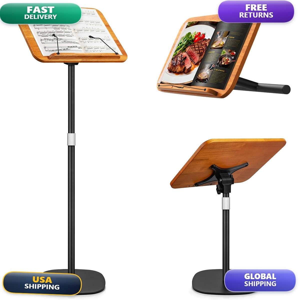 Ghegicu D1 2 in 1 Music Stand & Desktop Book Stand Adjustable Height 16.5"-51"