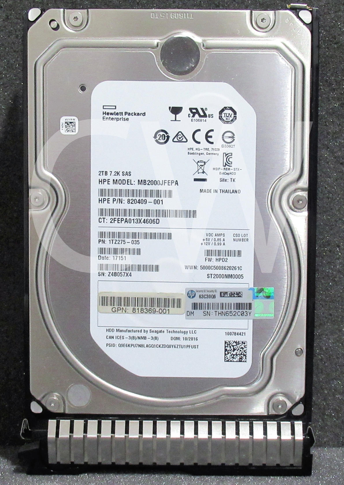 HPE 819078-001 820409-001 818365-B21 2TB 7200RPM 12Gbps 3.5" SAS HDD Hard Drive