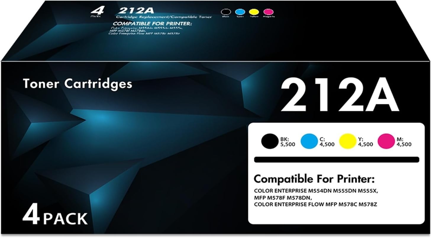 212A Toner 4 Pack for HP M554 M555 M578 Black Cyan Magenta Yellow