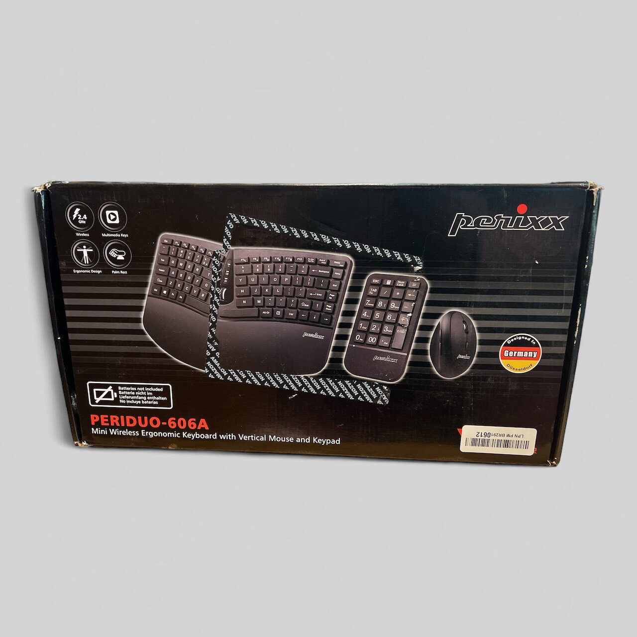 Perixx PERIDUO-606A Black Mini Wireless Ergonomic Keyboard With Mouse And Keypad